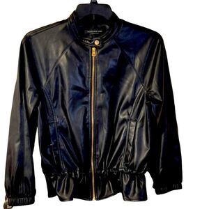 NWT Marc New York Andrew Marc Black Drawstring Faux Leather Jacket Size Small